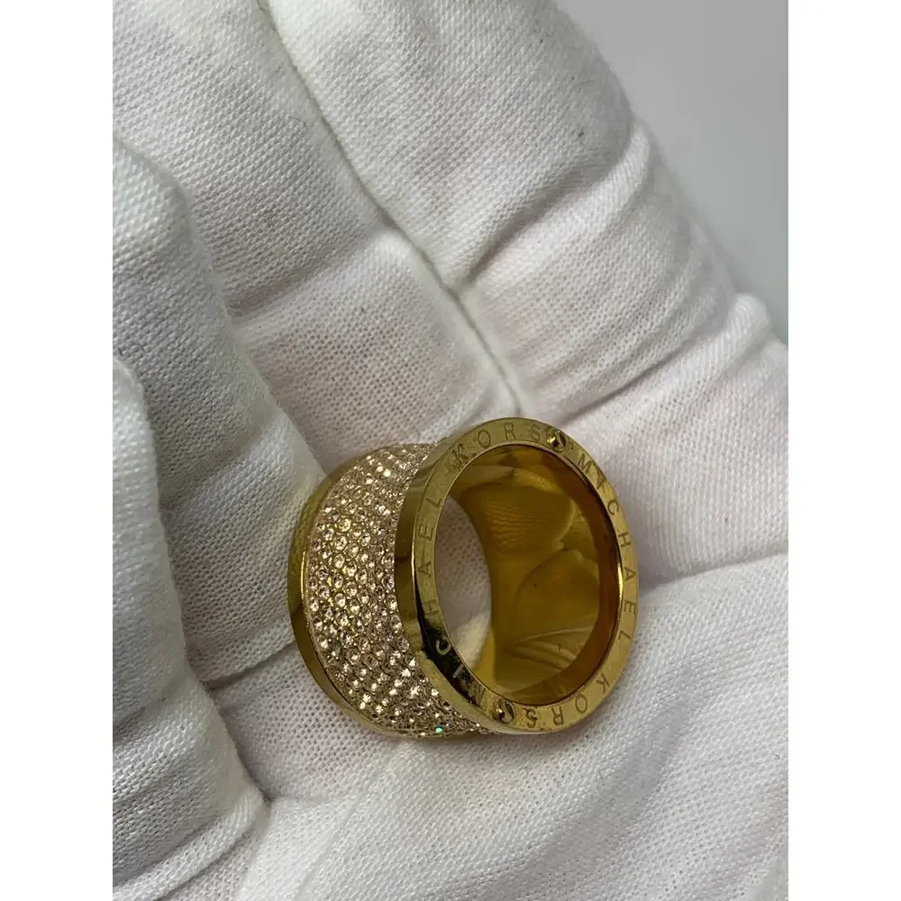 Michael Kors Pave Barrel Ring Gold Tone Metal Size 8